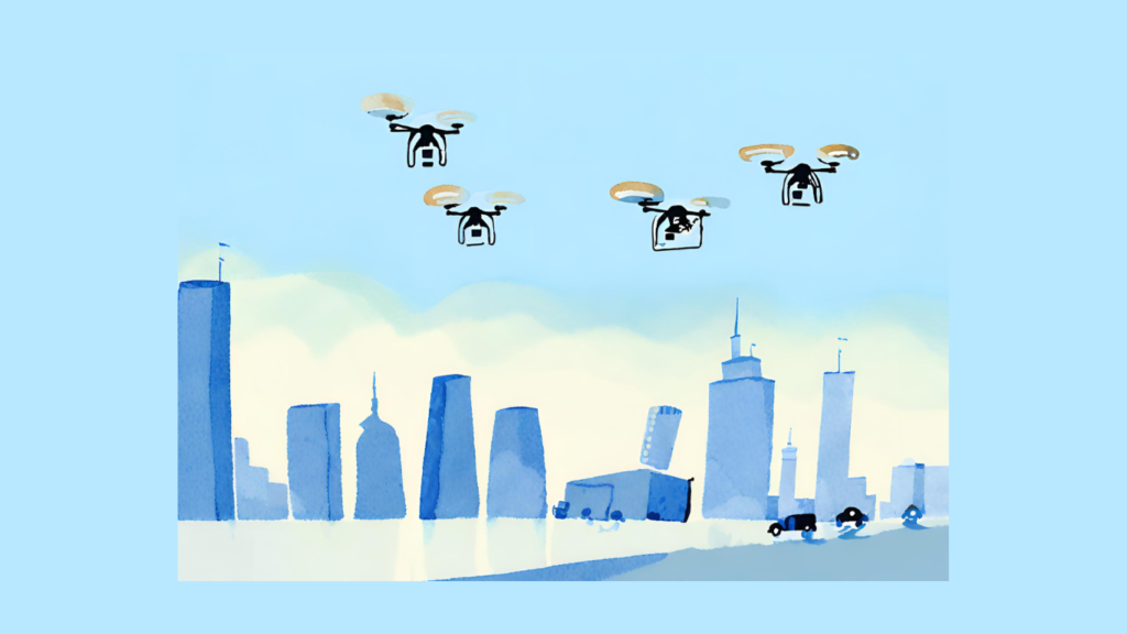 Drony nad miastami - wizja AI